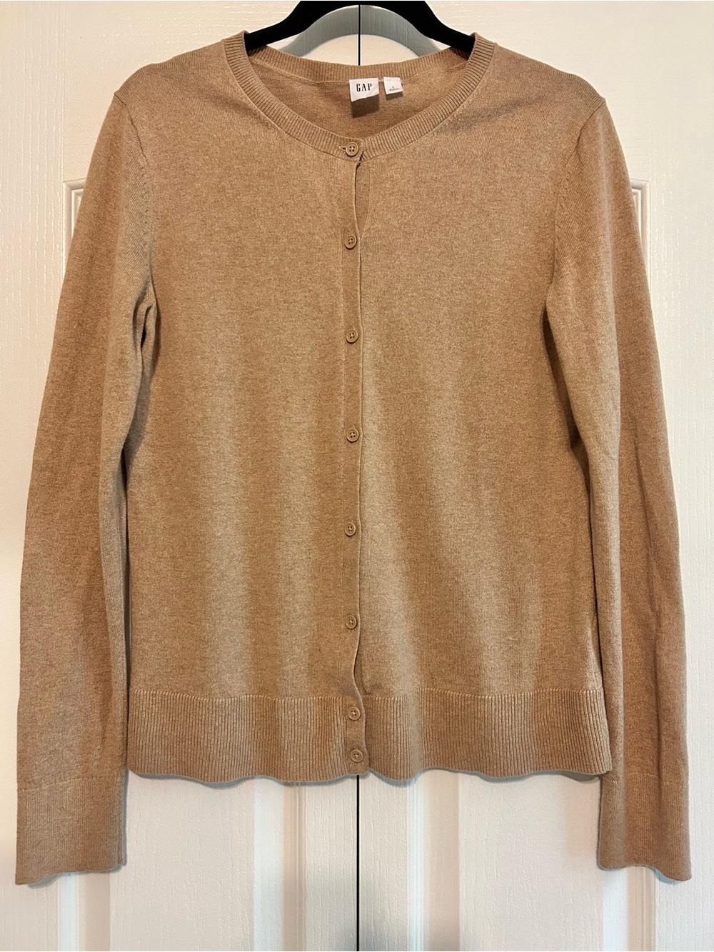 GAP 100% Cotton Classic Fit Every Day Women’s Crewneck Cardigan Heather Camel L